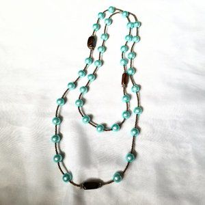 3/$20 Mint Green Pearl & Brown Long Beaded Necklace